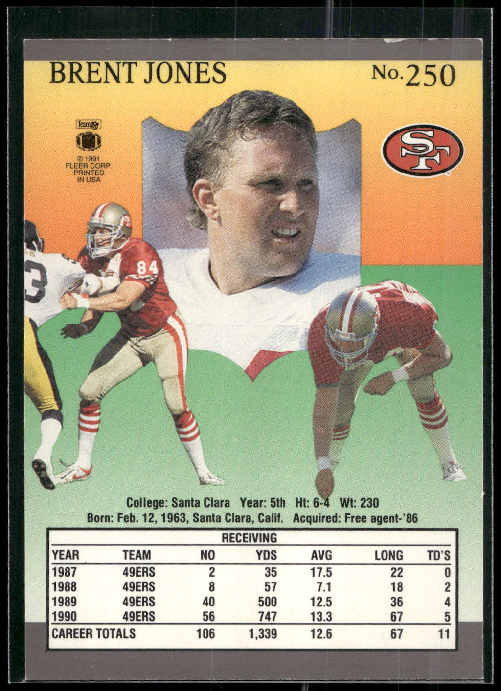 1991 Ultra #250 Brent Jones