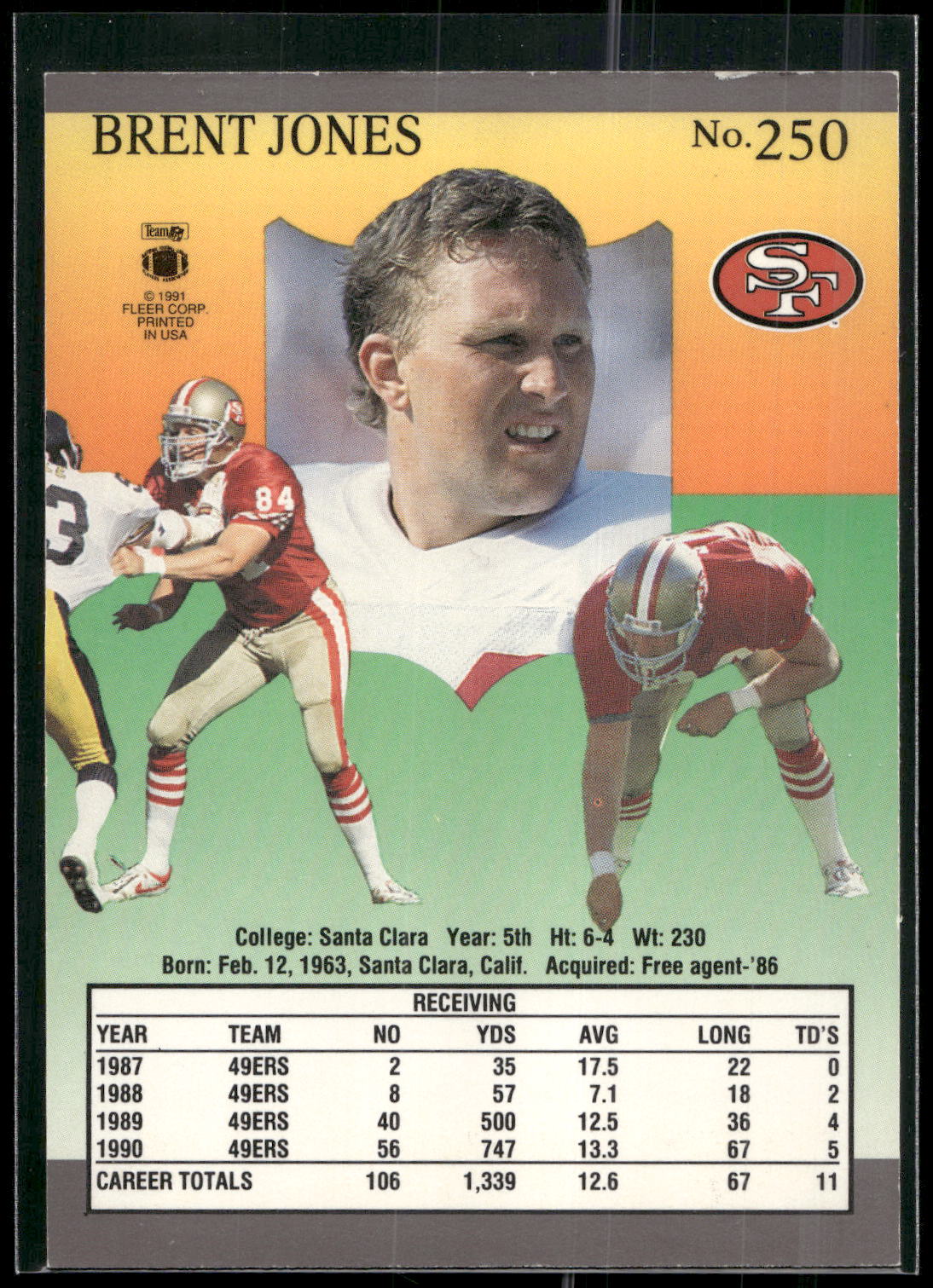 1991 Ultra #250 Brent Jones