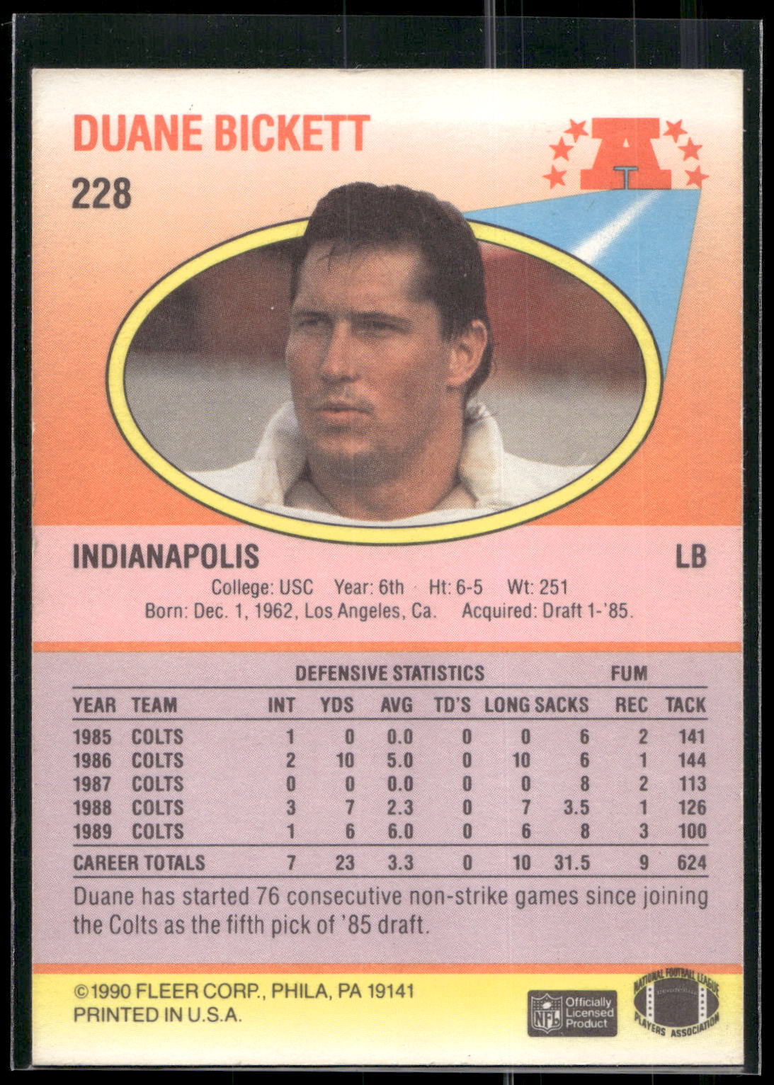 1990 Fleer #228 Duane Bickett