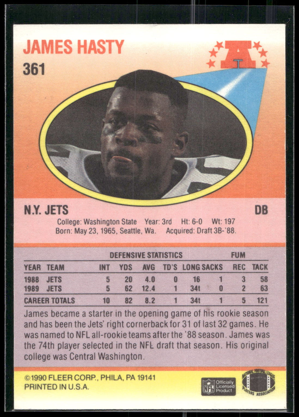 1990 Fleer #361 James Hasty