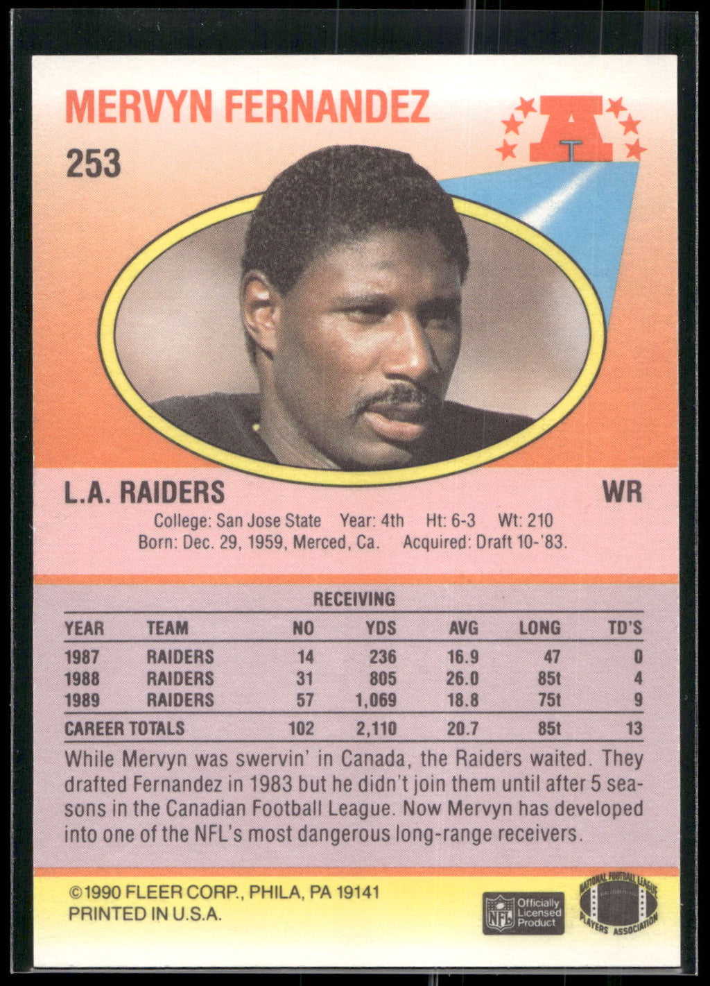 1990 Fleer #253 Mervyn Fernandez