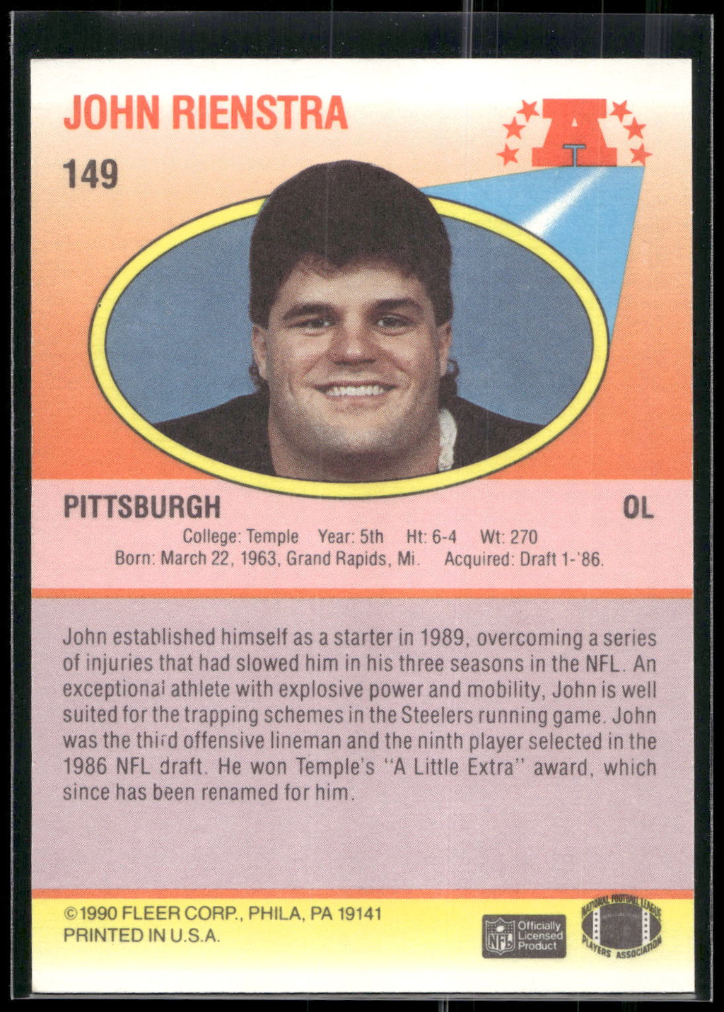 1990 Fleer #149 John Rienstra