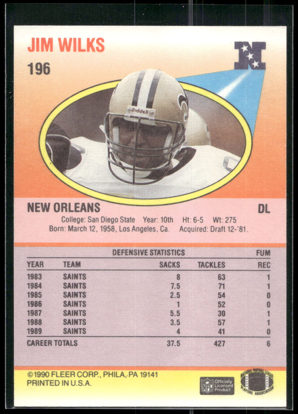 1990 Fleer #196 Jim Wilks