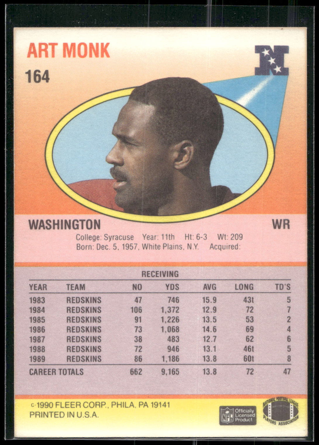 1990 Fleer #164 Art Monk