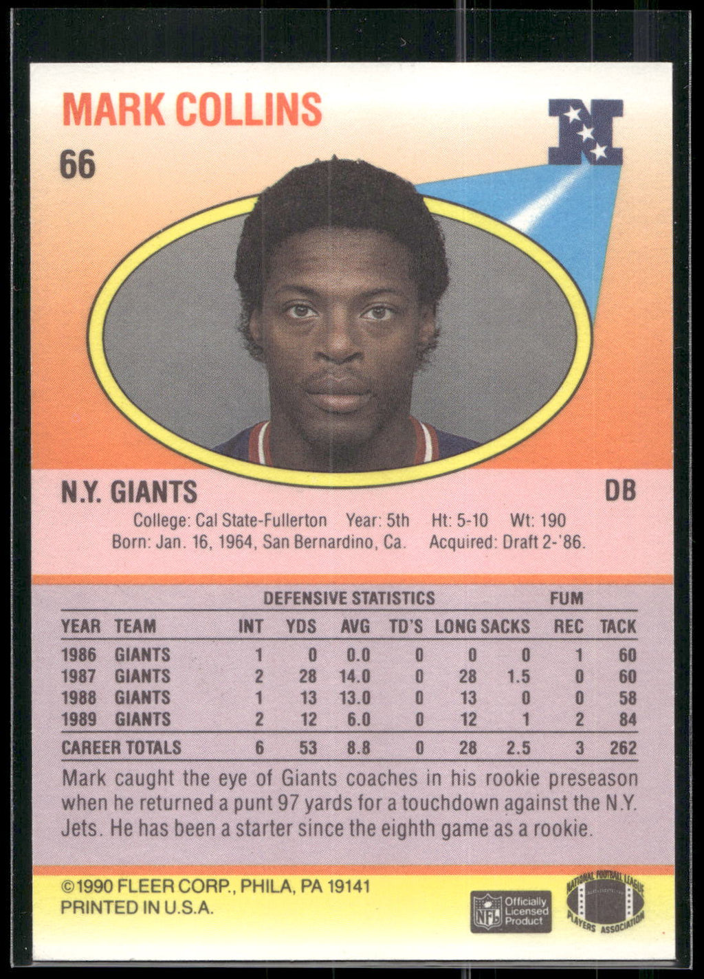 1990 Fleer #66 Mark Collins