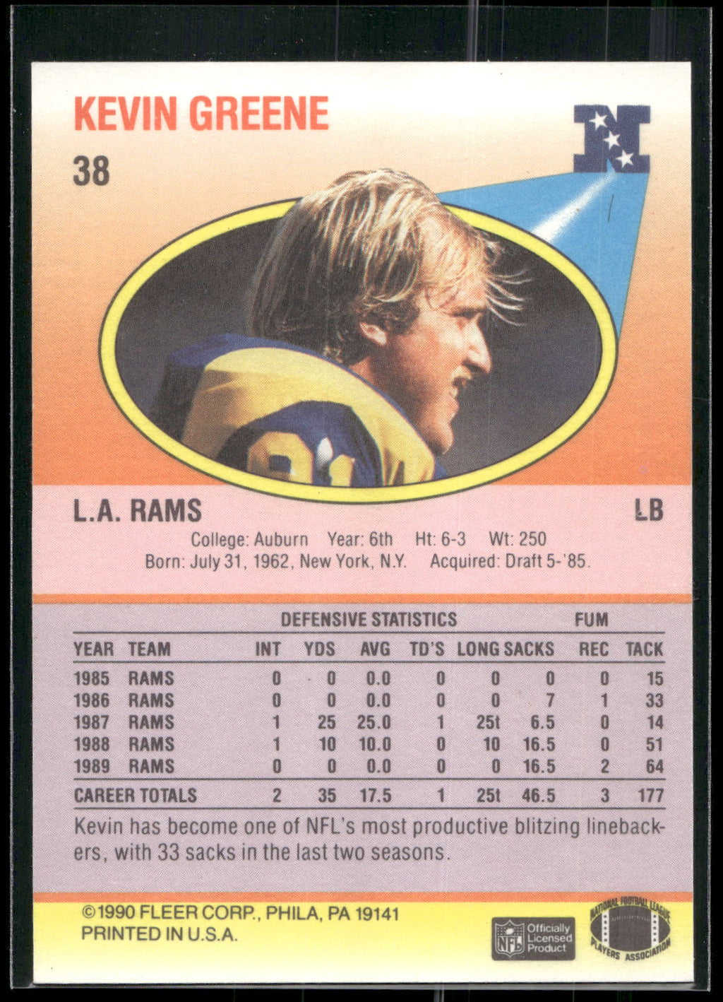 1990 Fleer #38 Kevin Greene