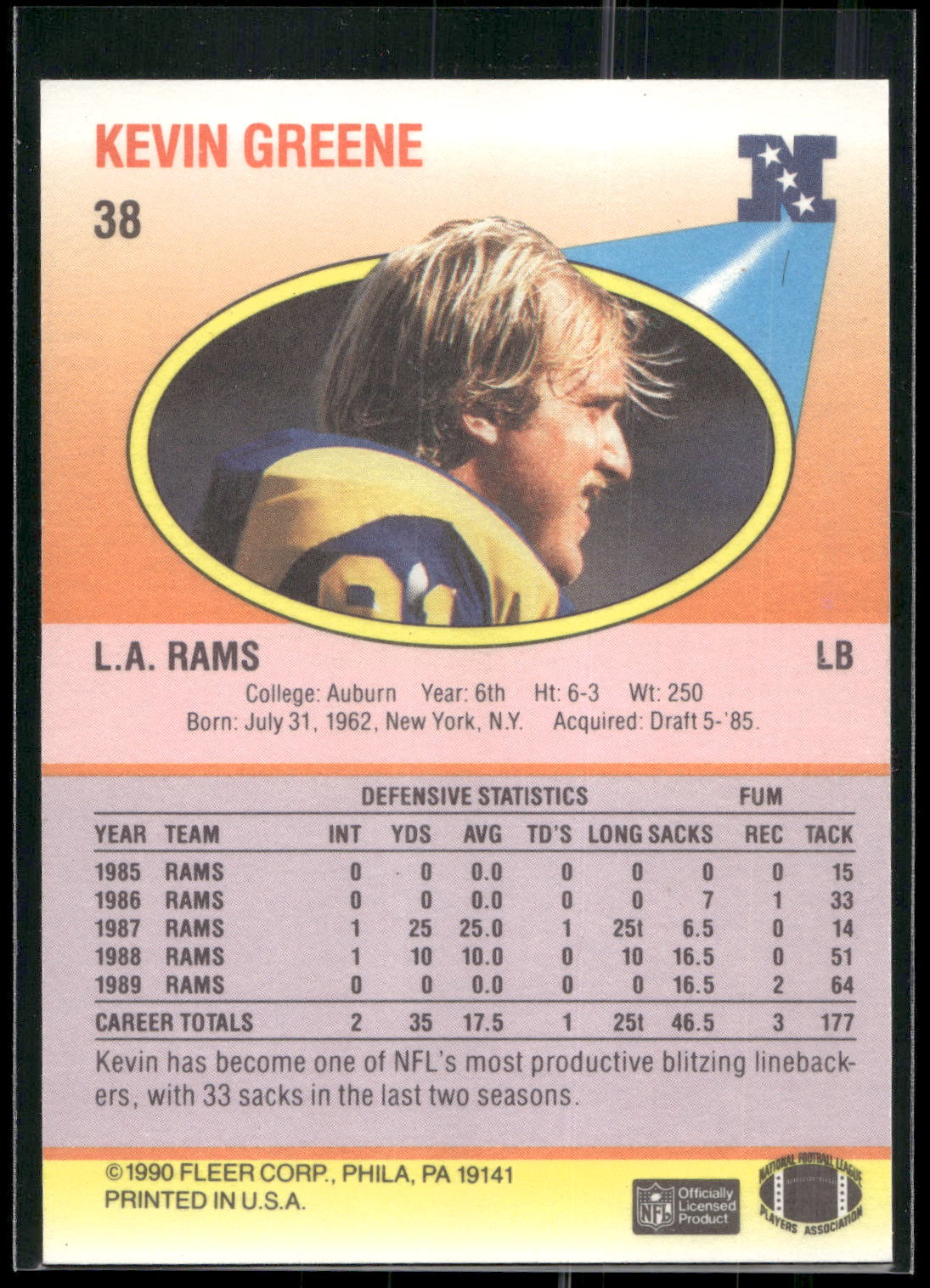 1990 Fleer #38 Kevin Greene