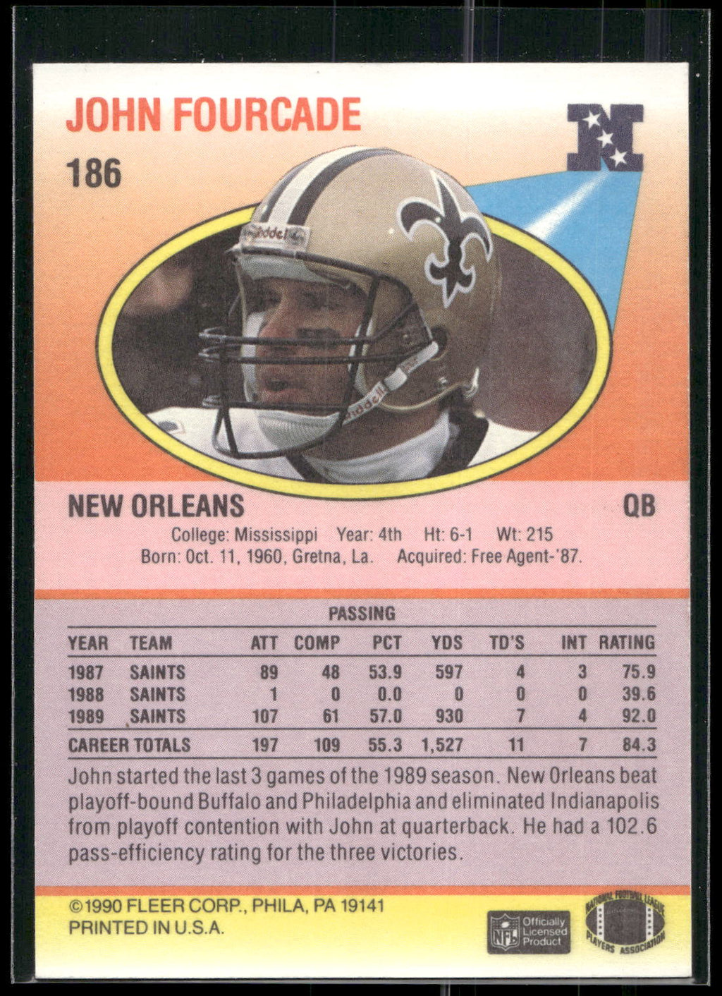 1990 Fleer #186 John Fourcade