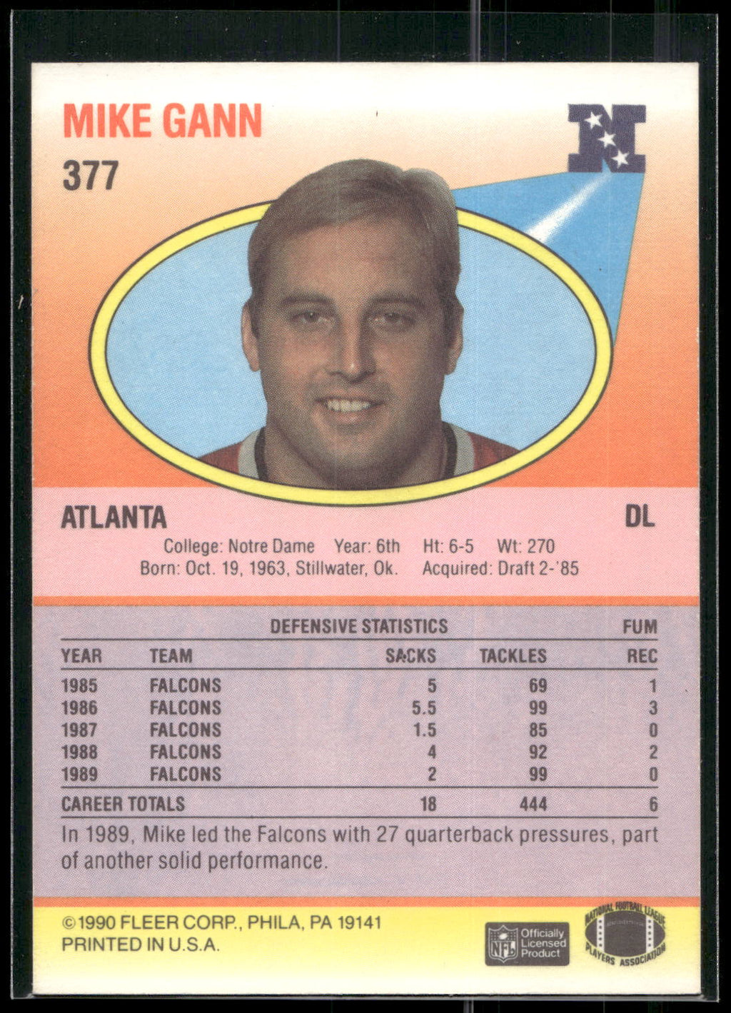 1990 Fleer #377 Mike Gann