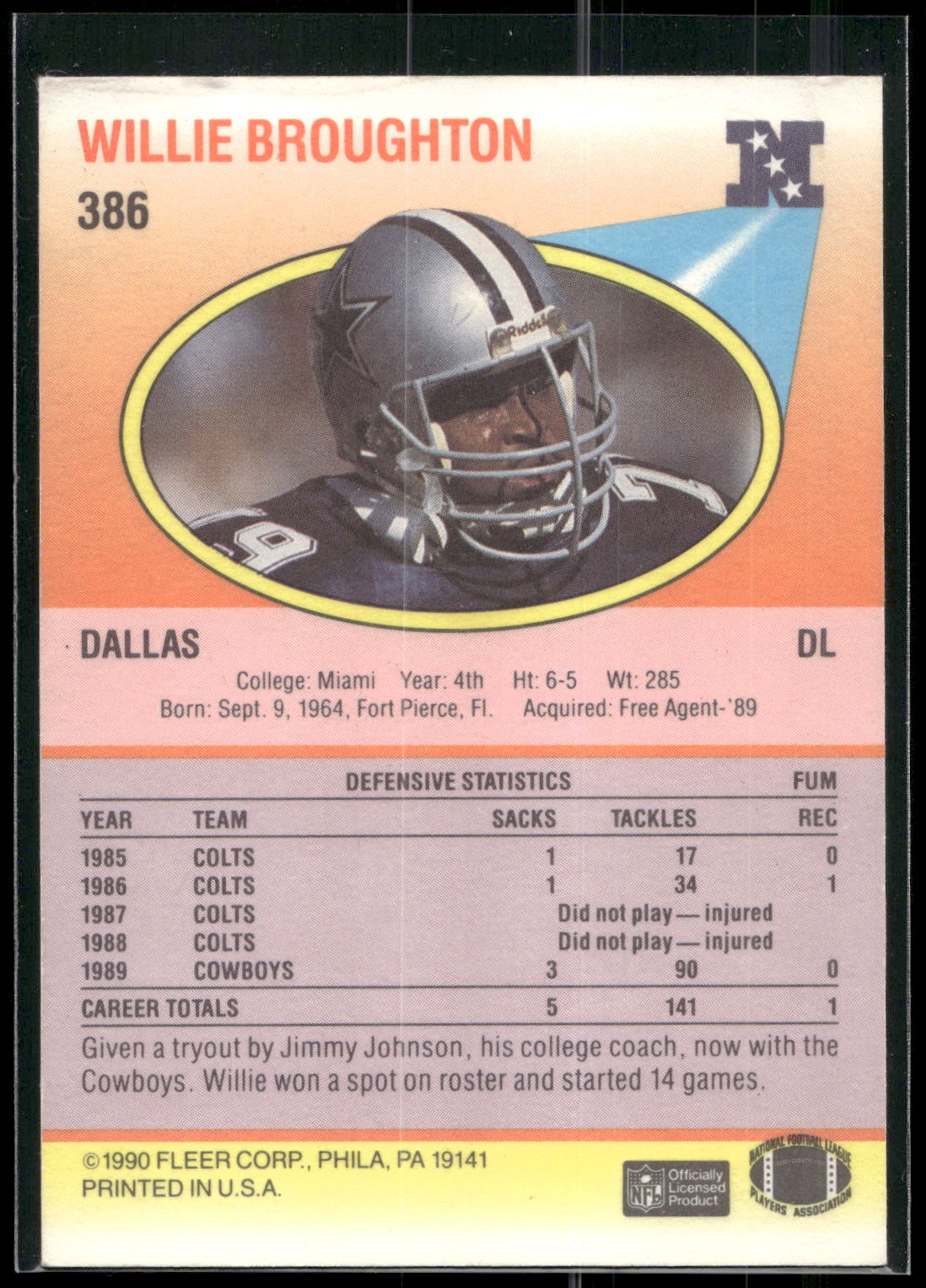 1990 Fleer #386 Willie Broughton