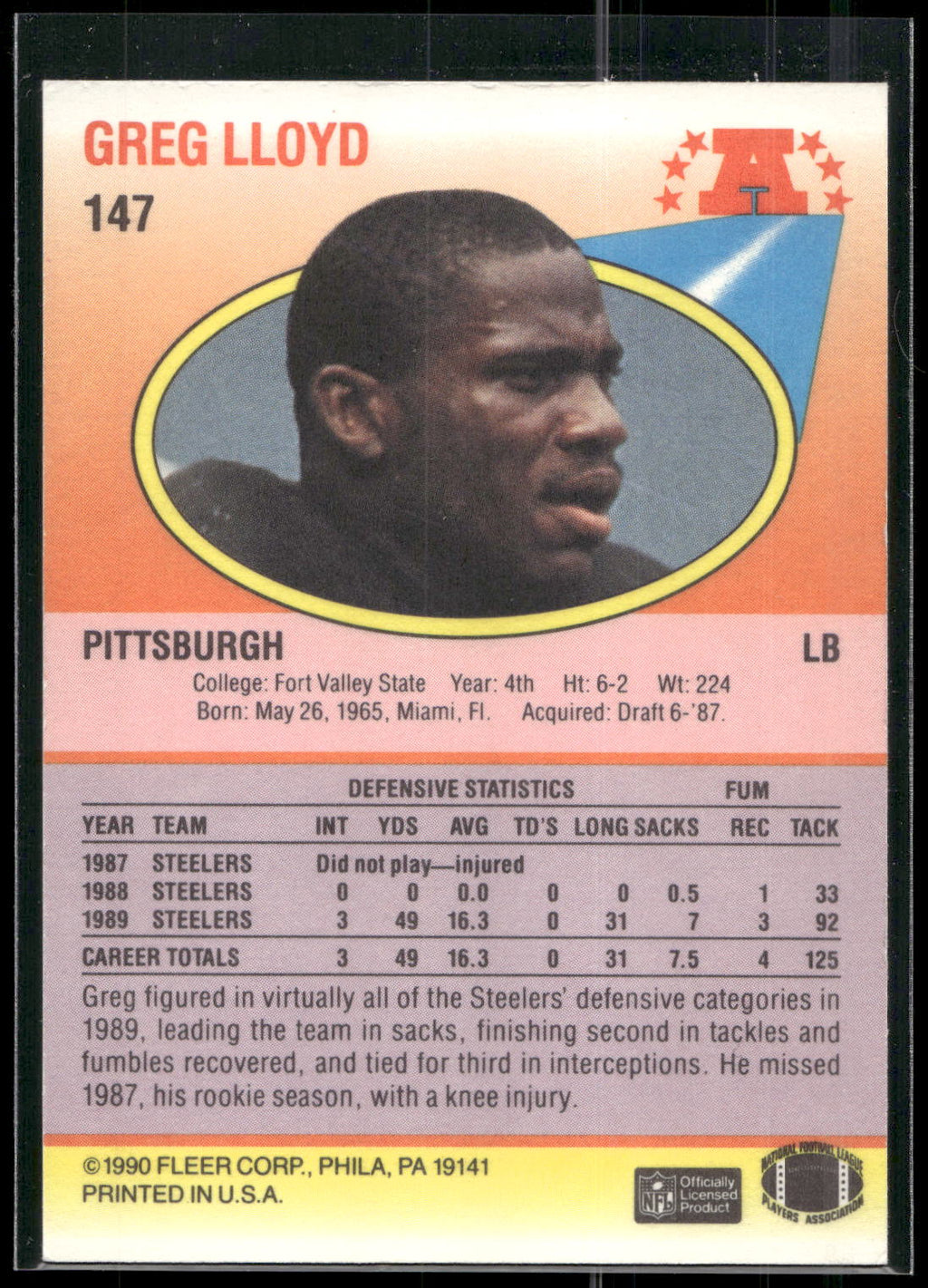 1990 Fleer #147 Greg Lloyd