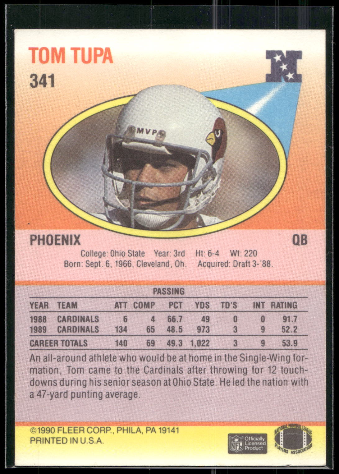 1990 Fleer #341 Tom Tupa