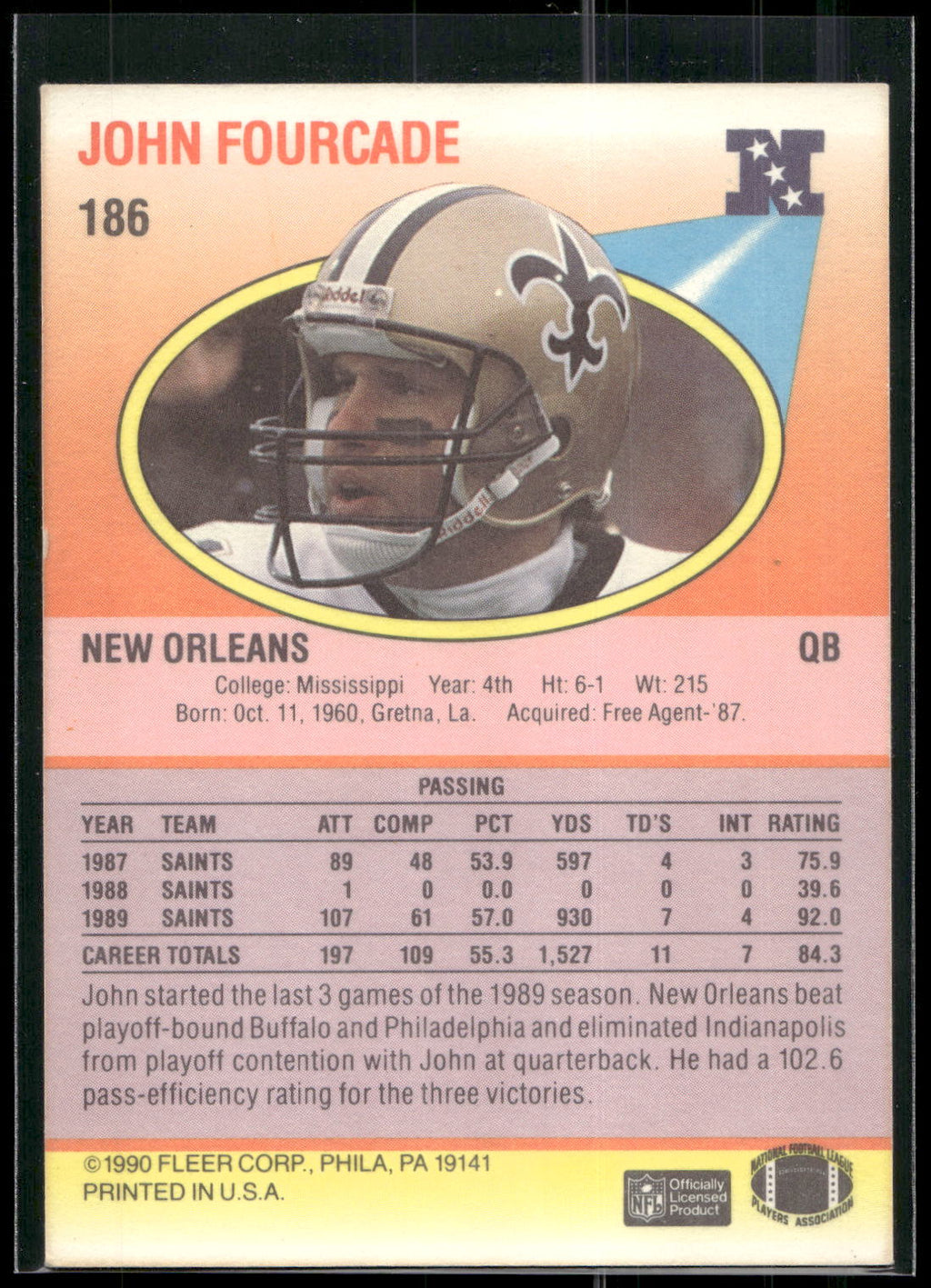 1990 Fleer #186 John Fourcade