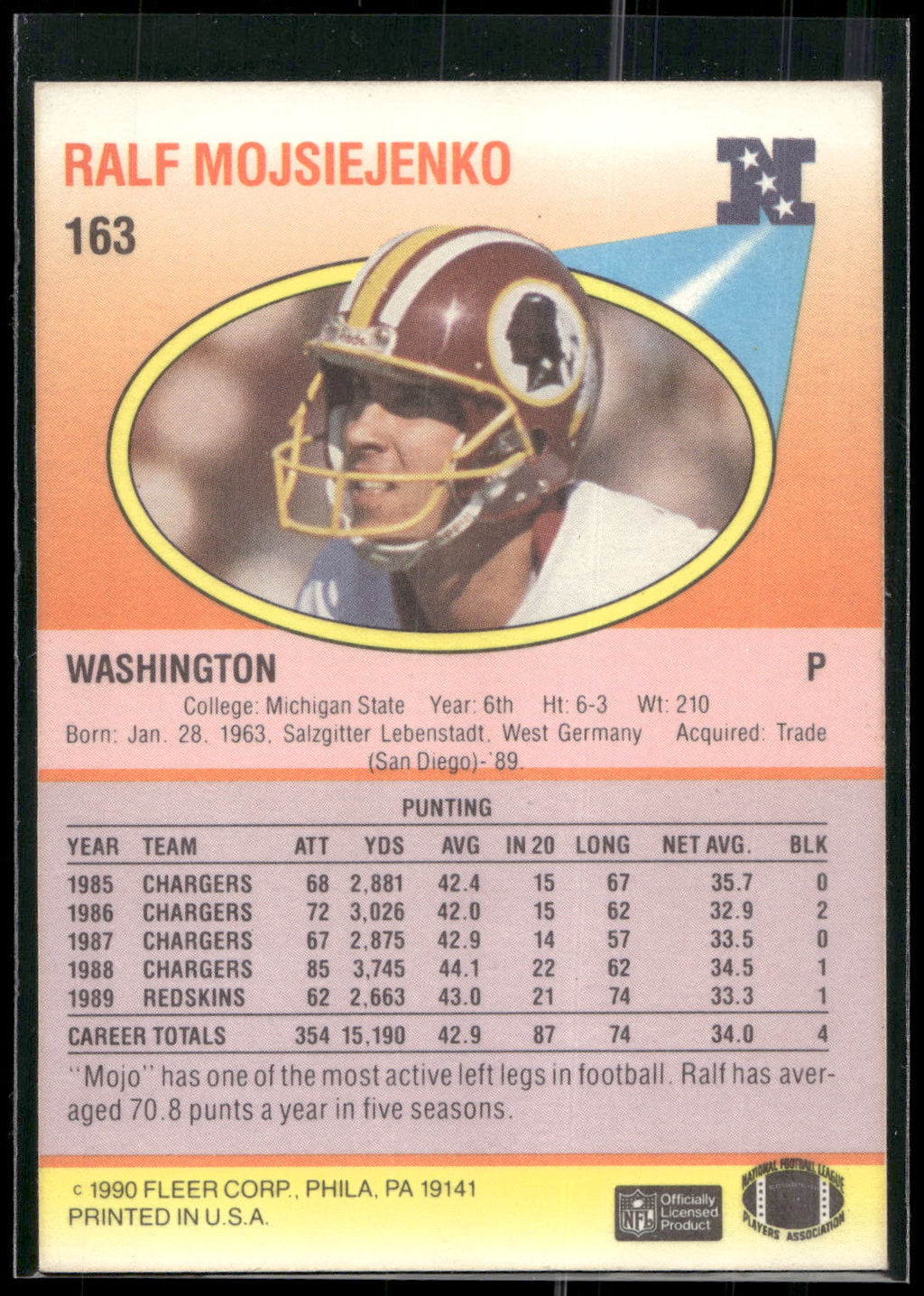 1990 Fleer #163 Ralf Mojsiejenko
