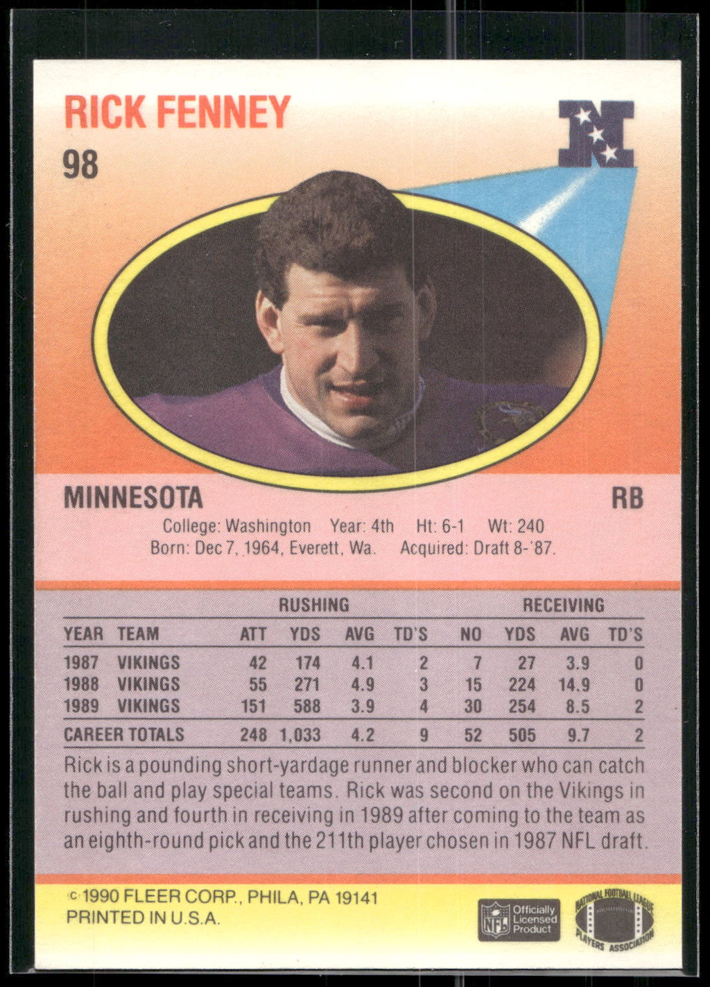 1990 Fleer #98 Rick Fenney