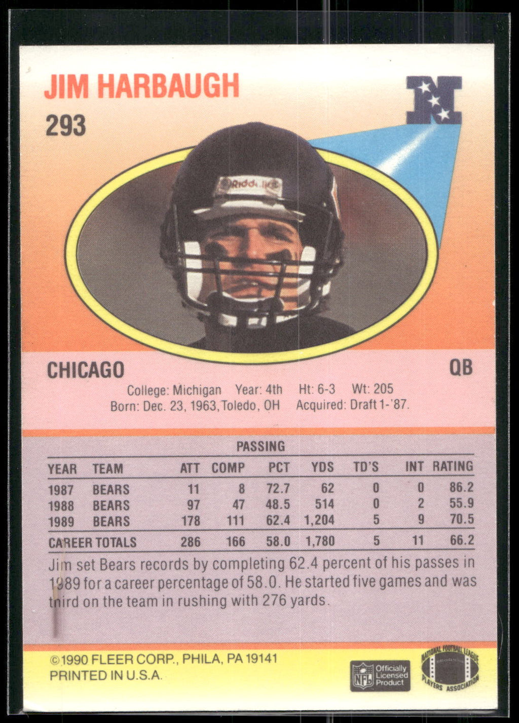 1990 Fleer #293 Jim Harbaugh