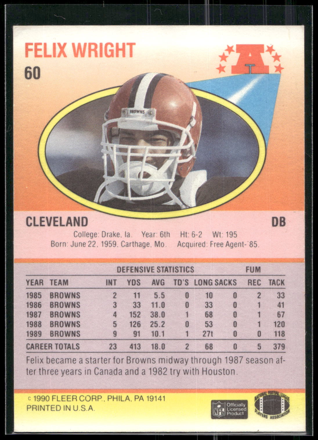 1990 Fleer #60a Felix Wright