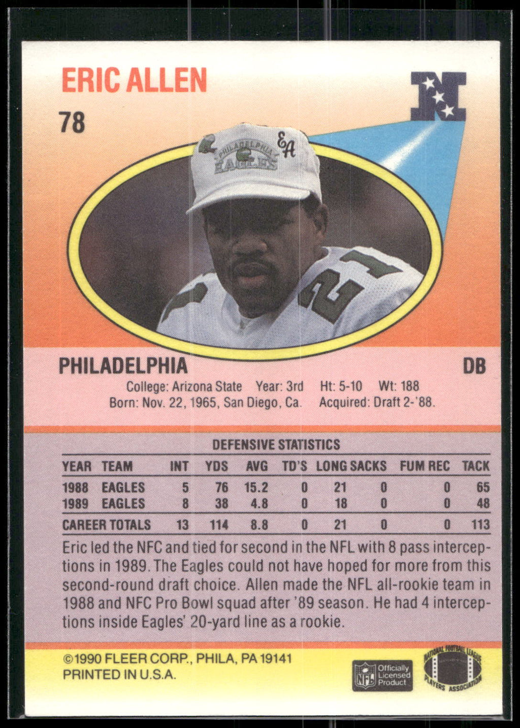 1990 Fleer #78 Eric Allen