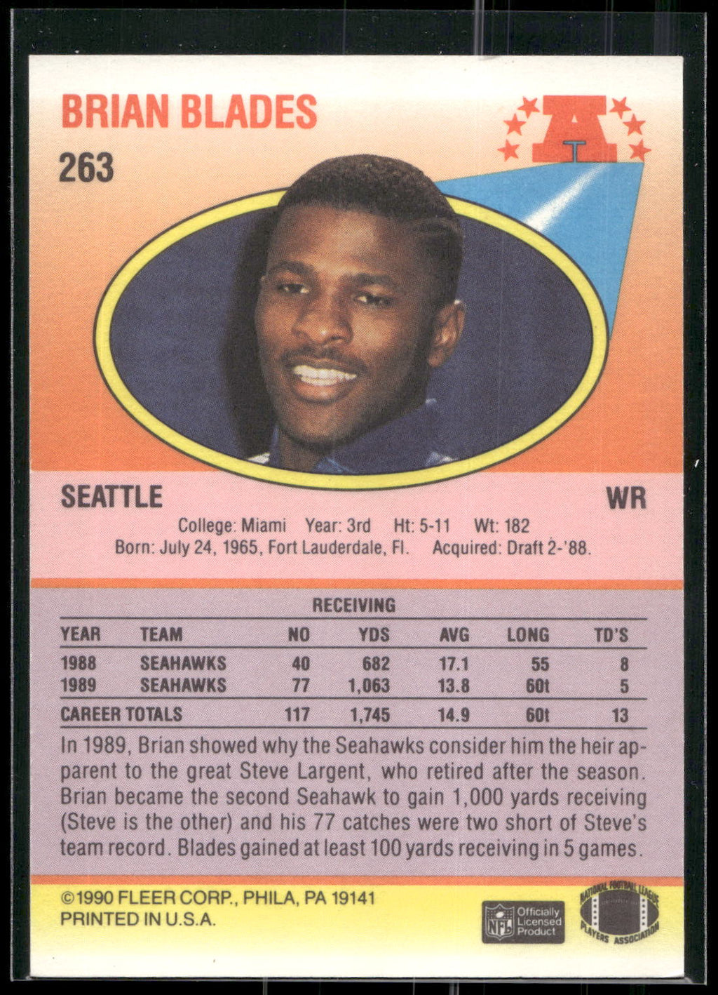 1990 Fleer #263 Brian Blades