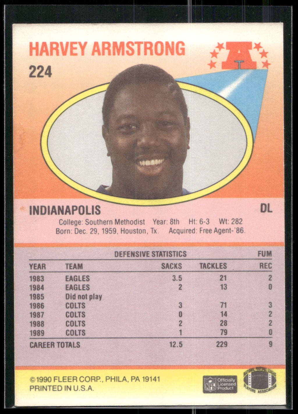 1990 Fleer #224 Harvey Armstrong