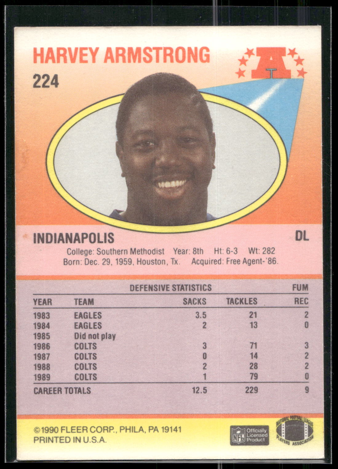 1990 Fleer #224 Harvey Armstrong