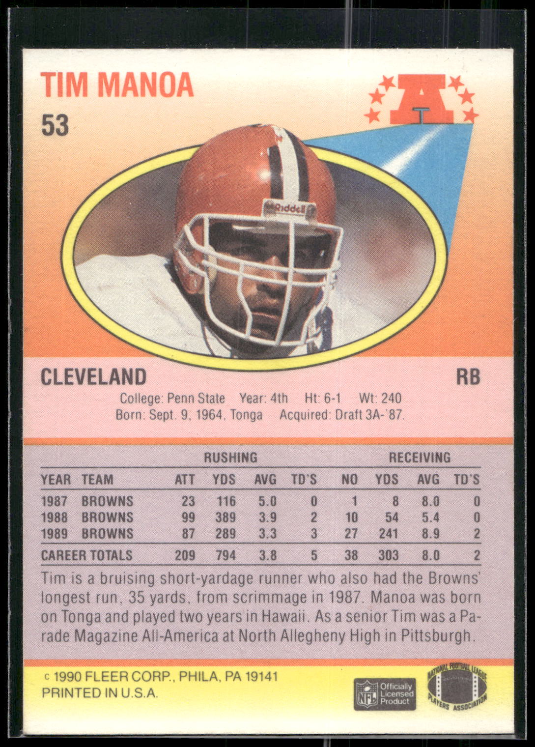 1990 Fleer #53b Tim Manoa
