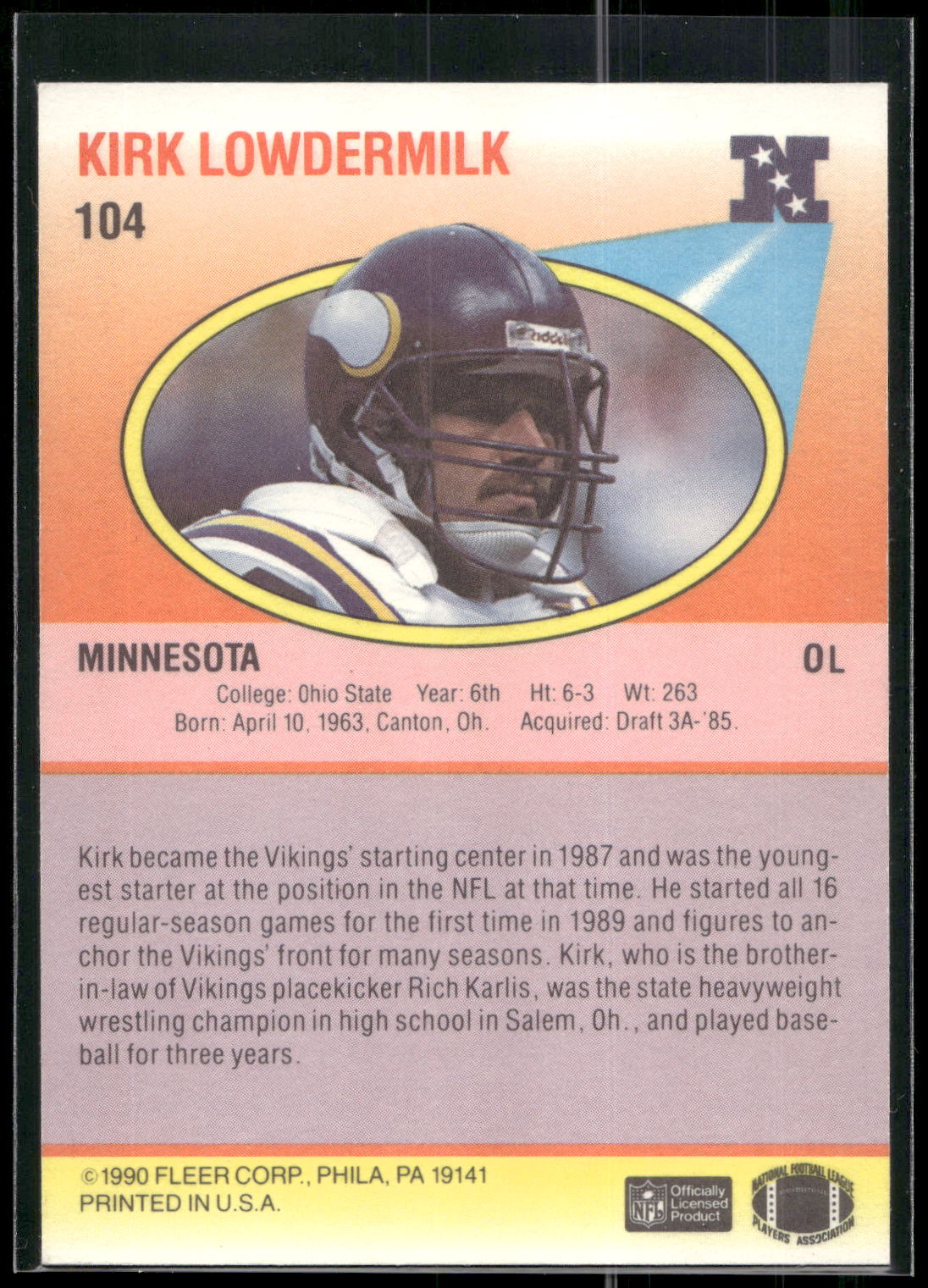 1990 Fleer #104 Kirk Lowdermilk