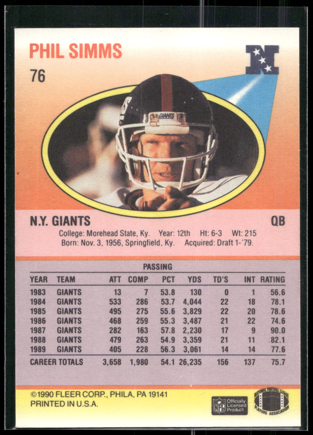 1990 Fleer #76 Phil Simms