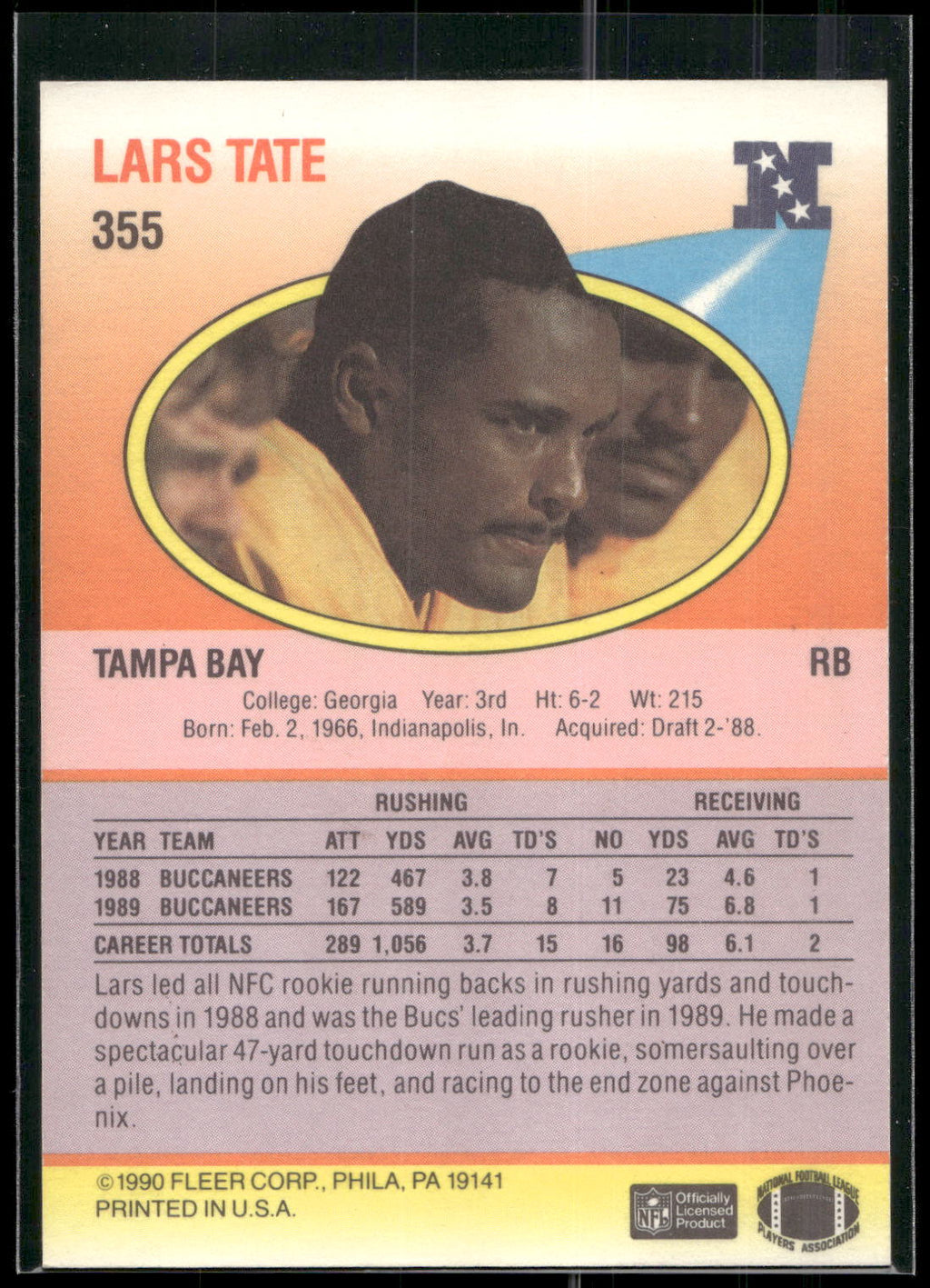 1990 Fleer #355 Lars Tate
