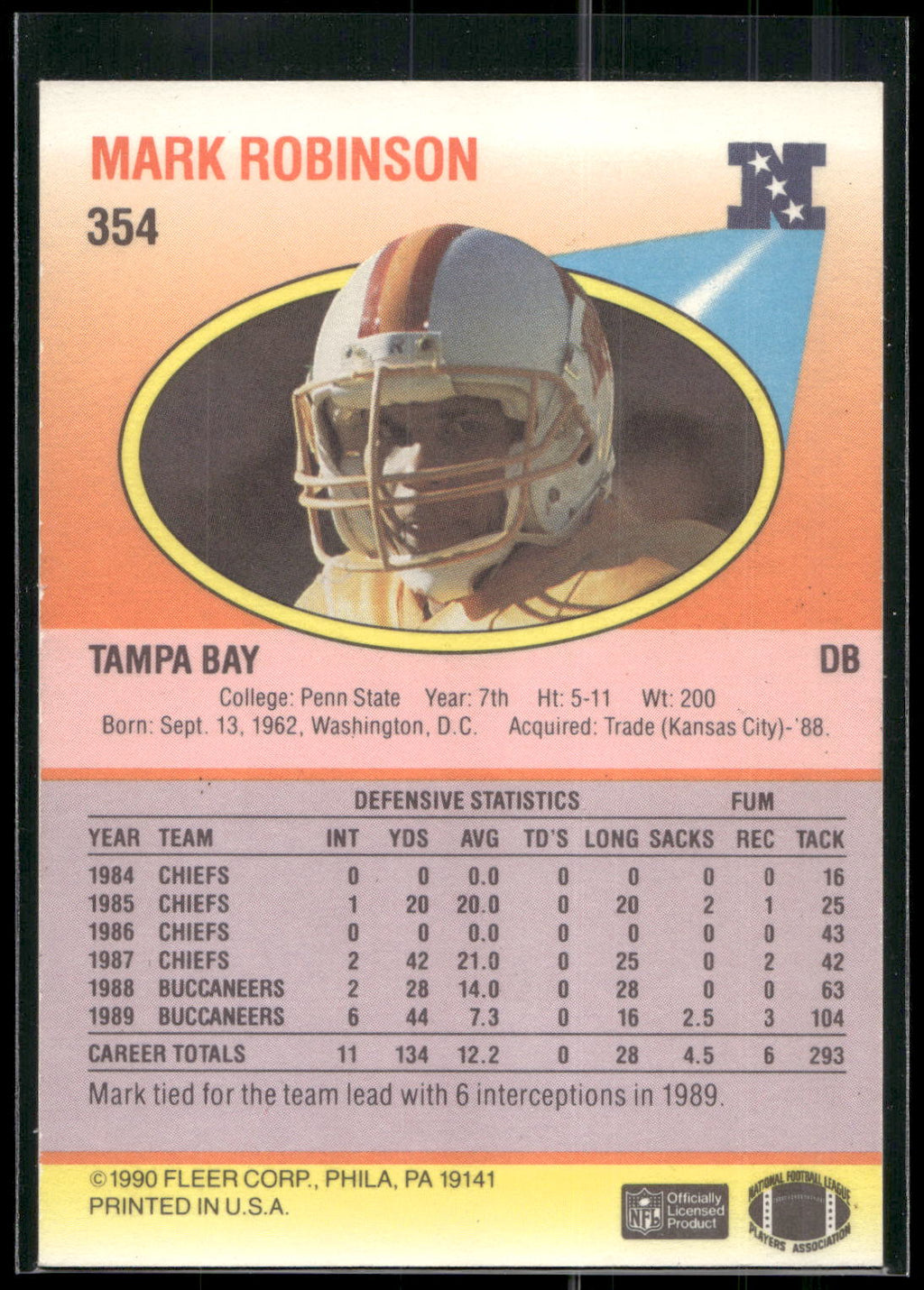 1990 Fleer #354 Mark Robinson