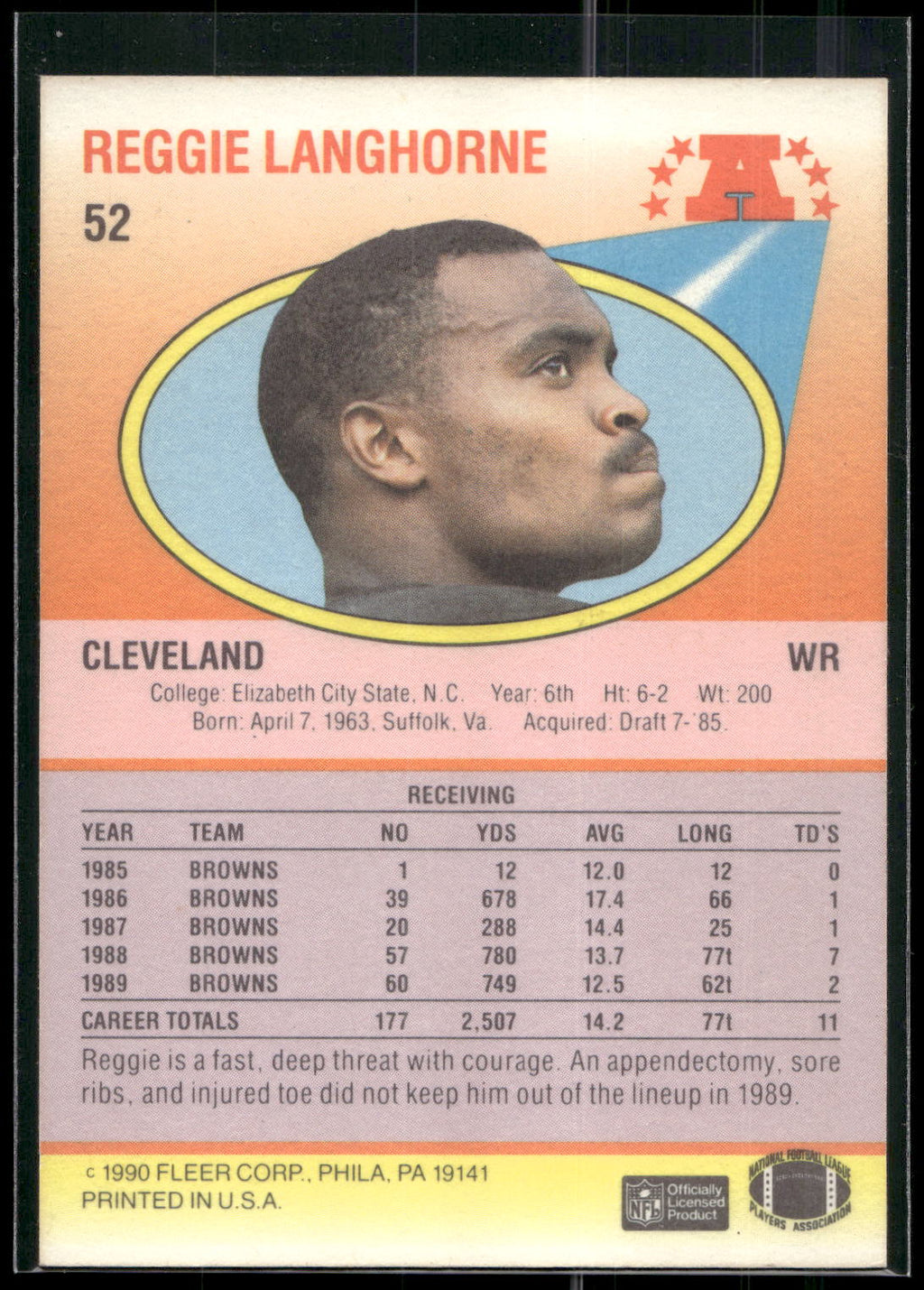 1990 Fleer #52a Reggie Langhorne