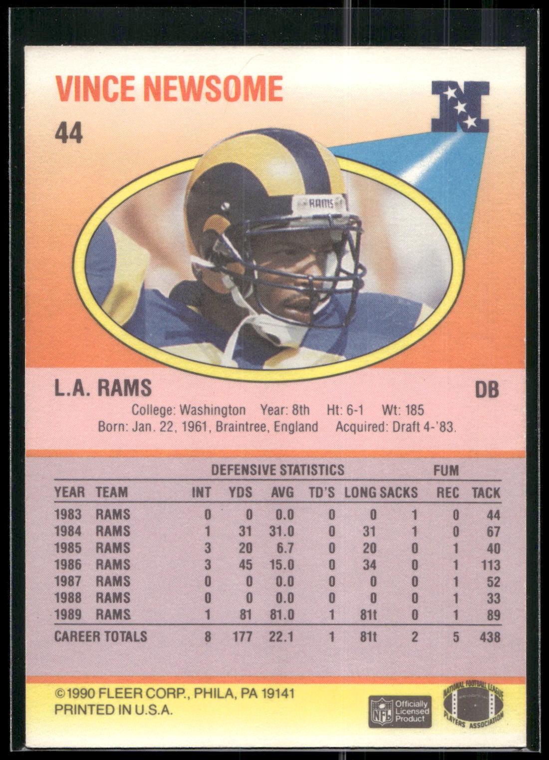 1990 Fleer #44 Vince Newsome