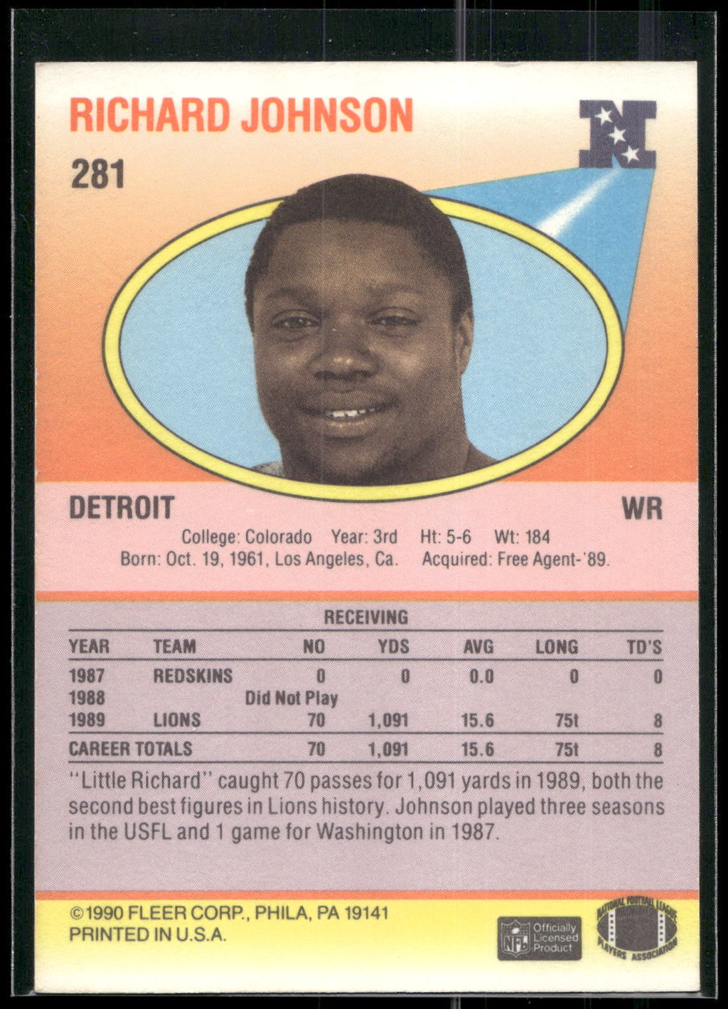 1990 Fleer #281 Richard Johnson