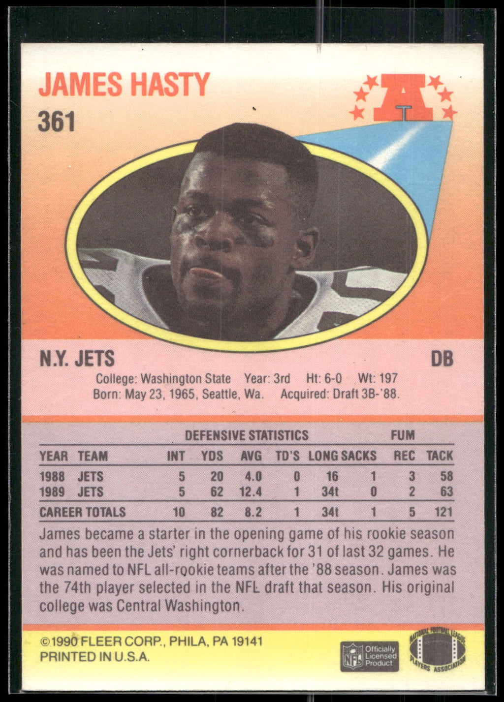 1990 Fleer #361 James Hasty