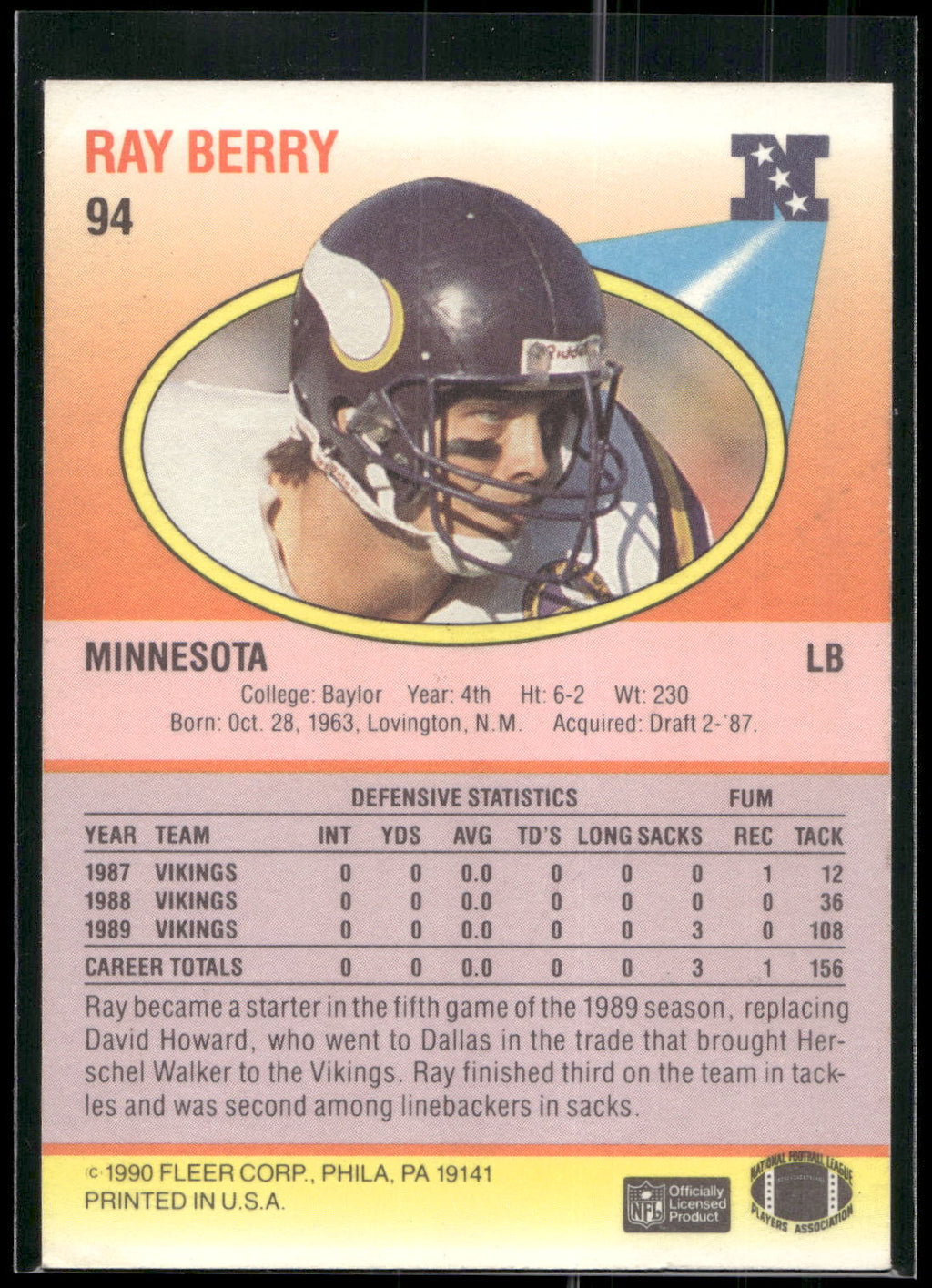 1990 Fleer #94 Ray Berry