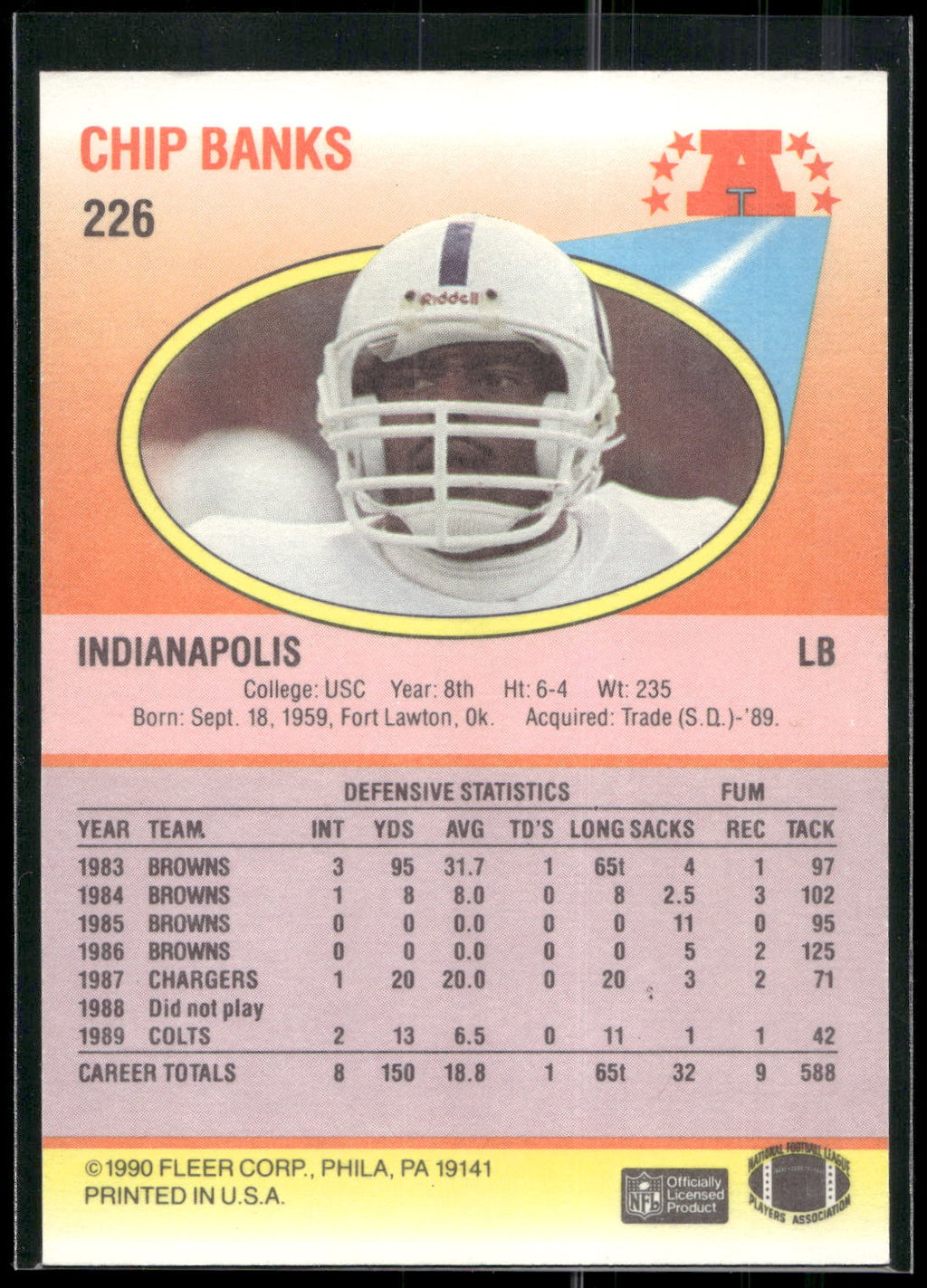 1990 Fleer #226 Chip Banks