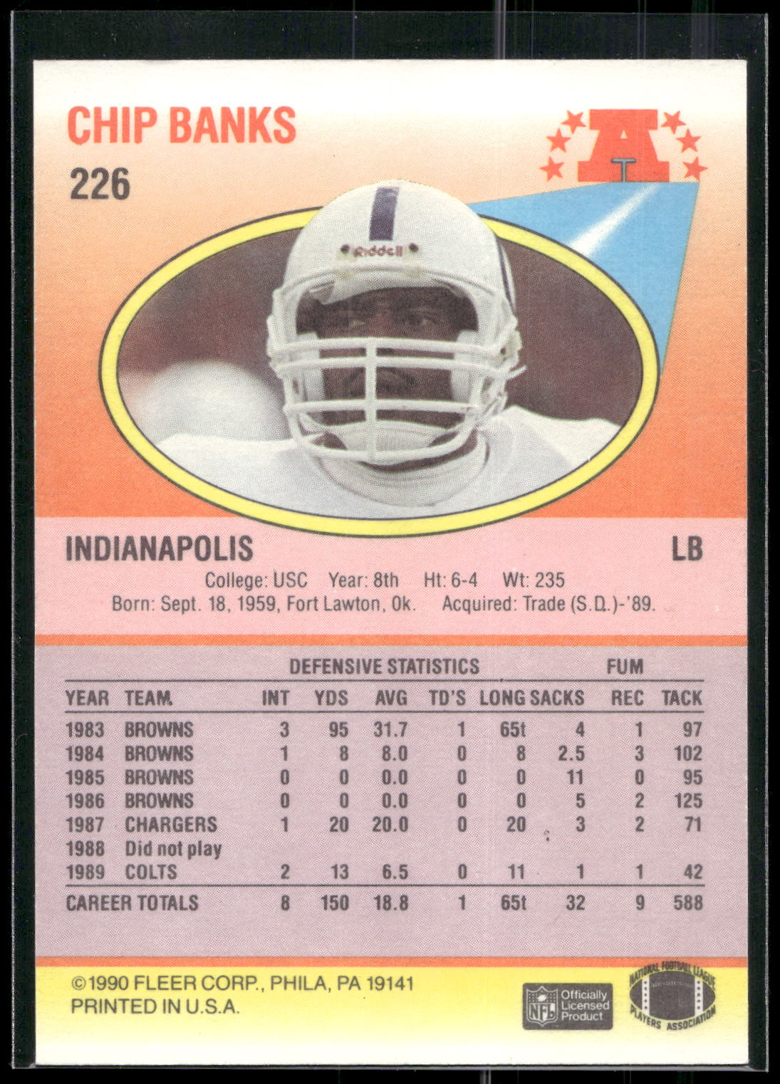 1990 Fleer #226 Chip Banks