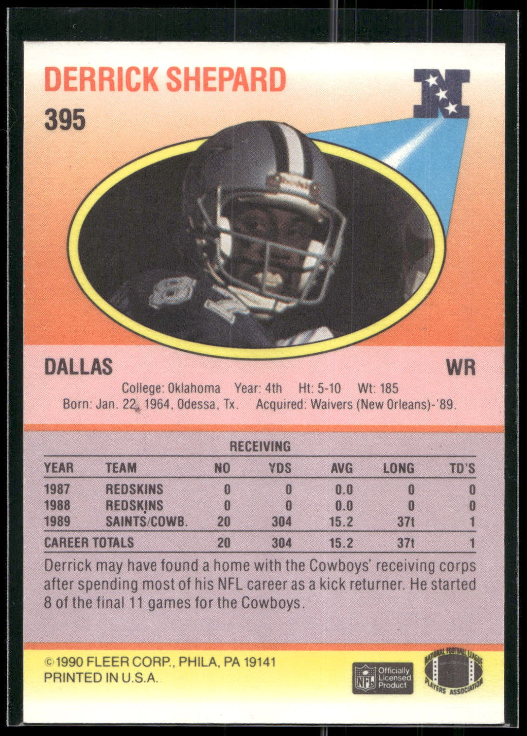 1990 Fleer #395 Derrick Shepard