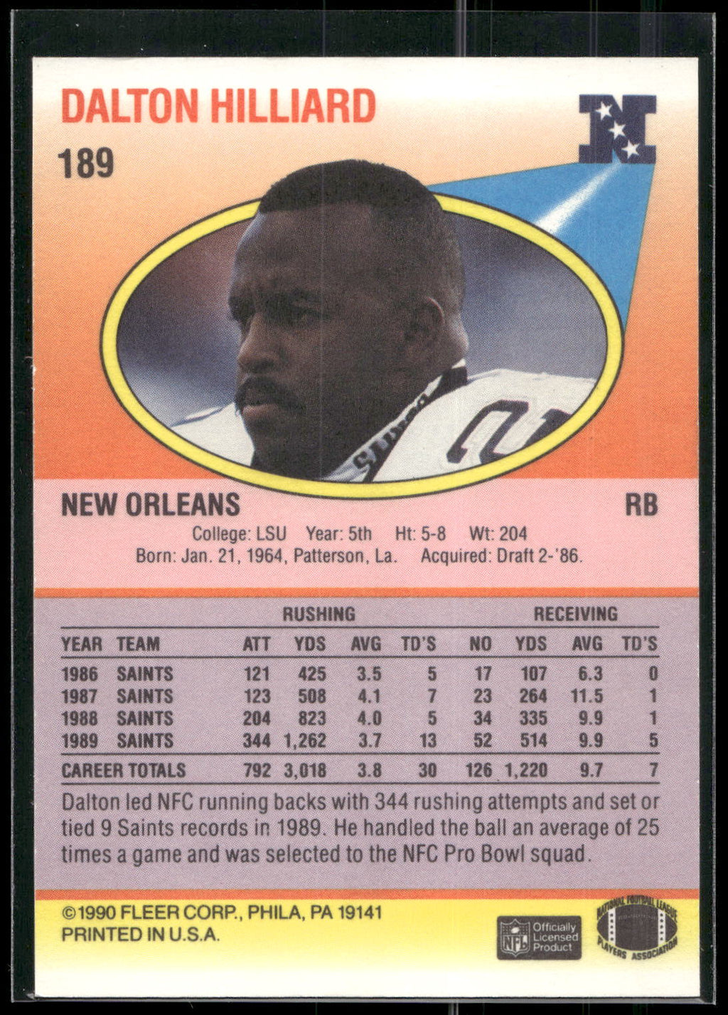 1990 Fleer #189 Dalton Hilliard