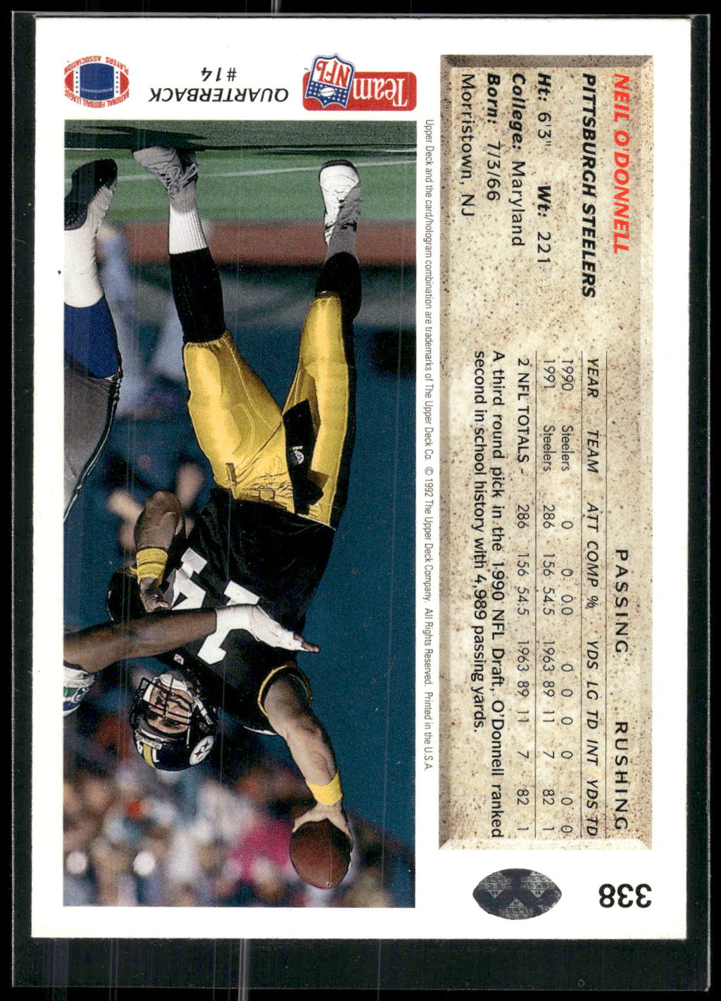 1992 Upper Deck #338 Neil O'Donnell