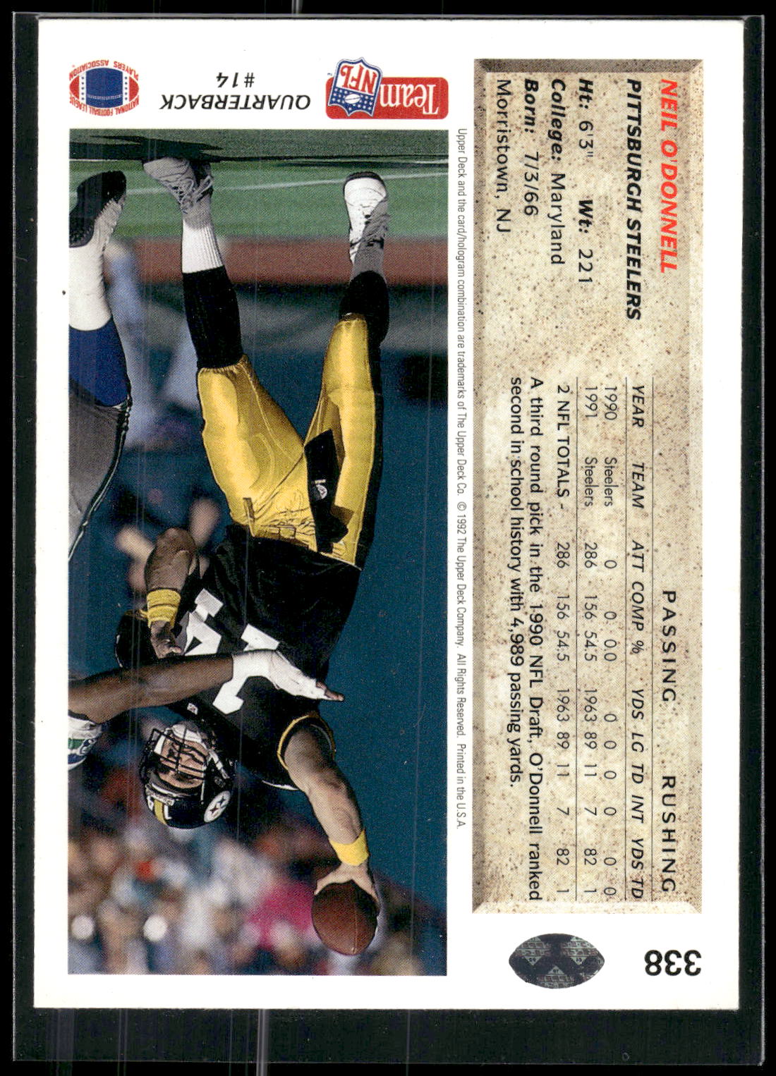1992 Upper Deck #338 Neil O'Donnell