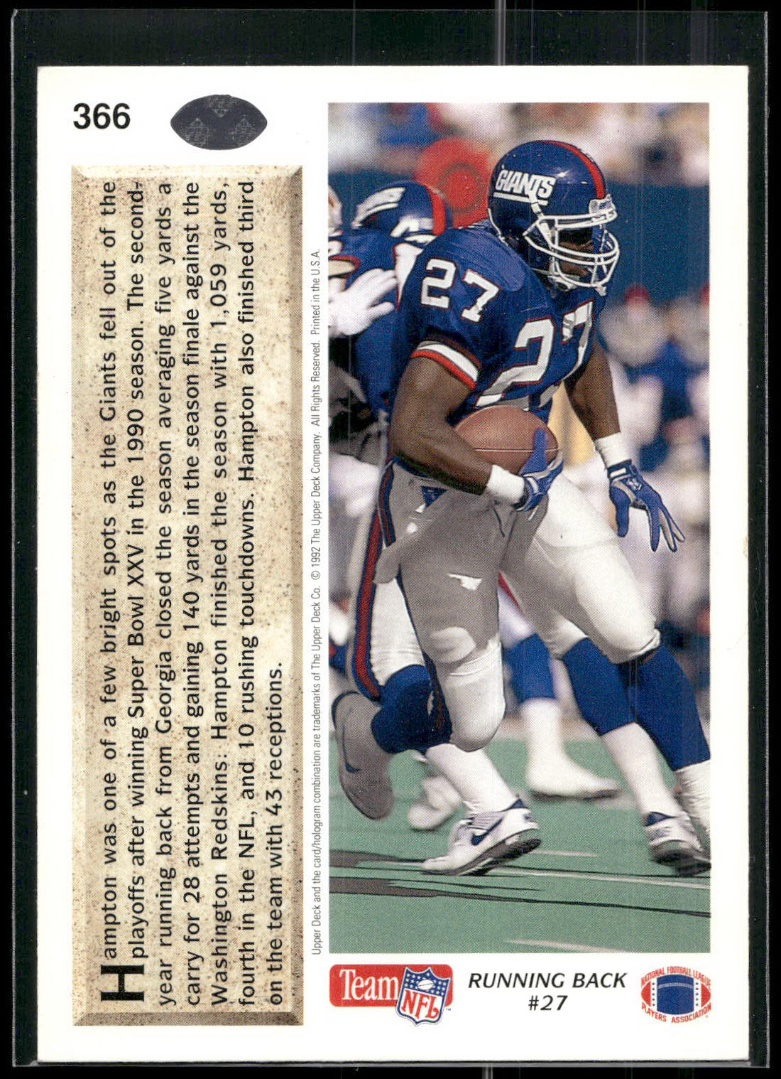 1992 Upper Deck #366 Rodney Hampton
