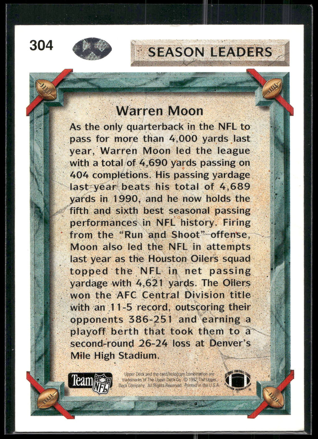 1992 Upper Deck #304 Warren Moon