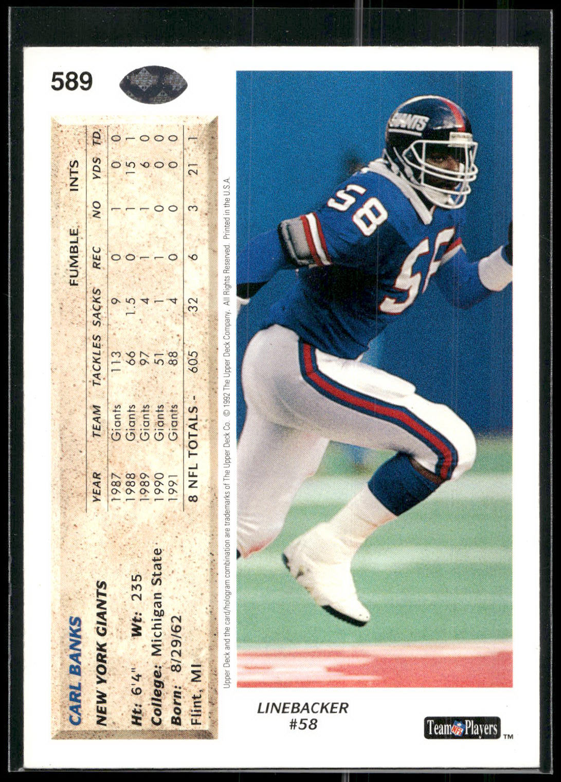 1992 Upper Deck #589 Carl Banks