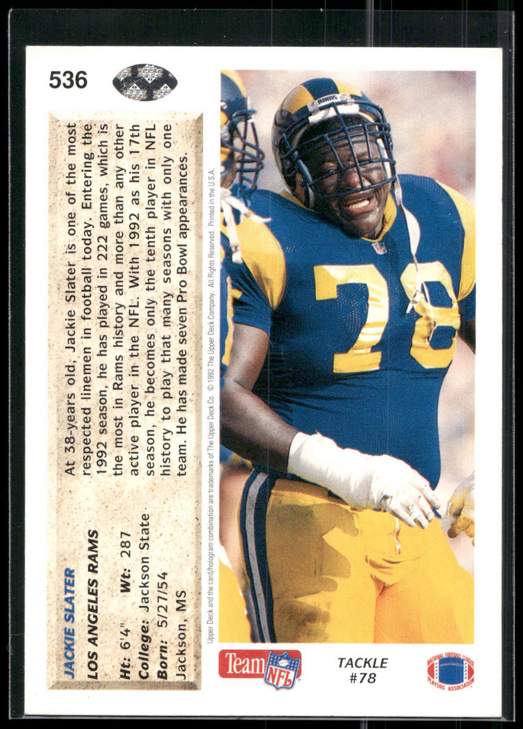 1992 Upper Deck #536 Jackie Slater