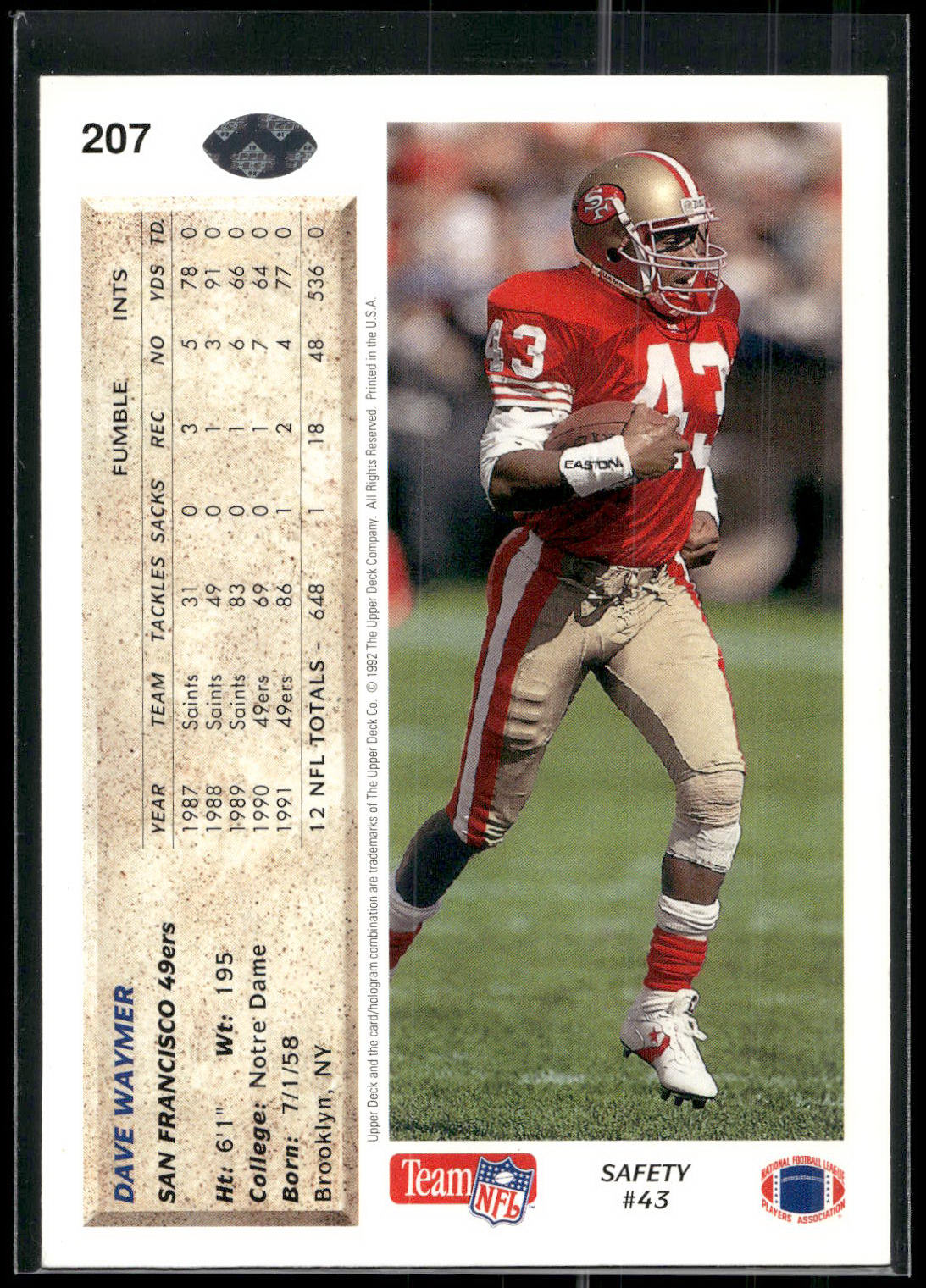 1992 Upper Deck #207 Dave Waymer