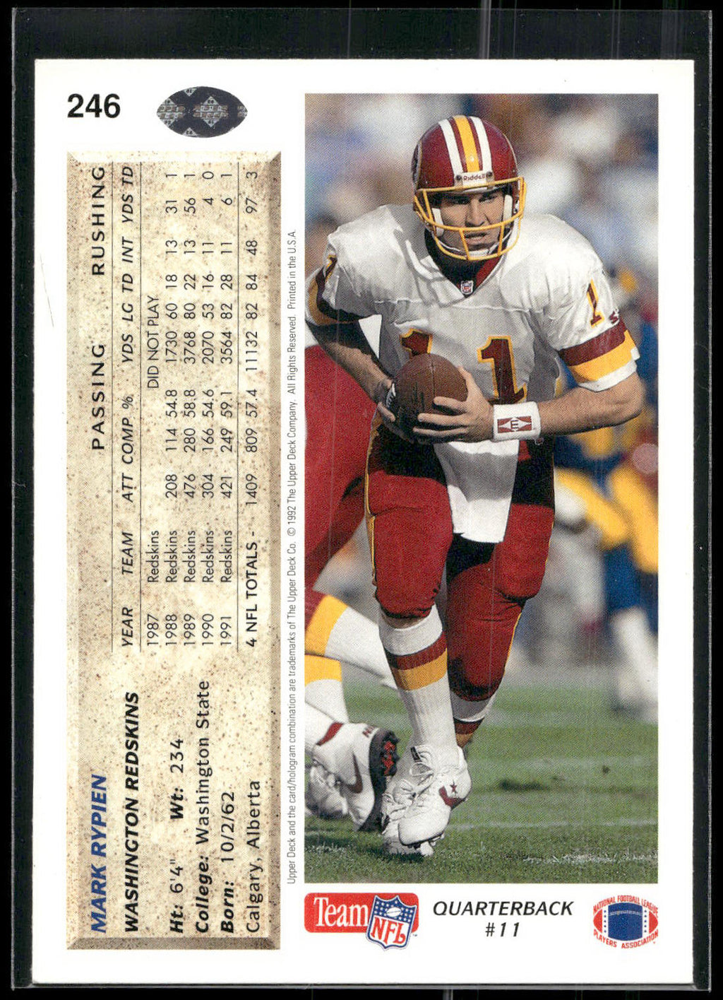 1992 Upper Deck #246 Mark Rypien