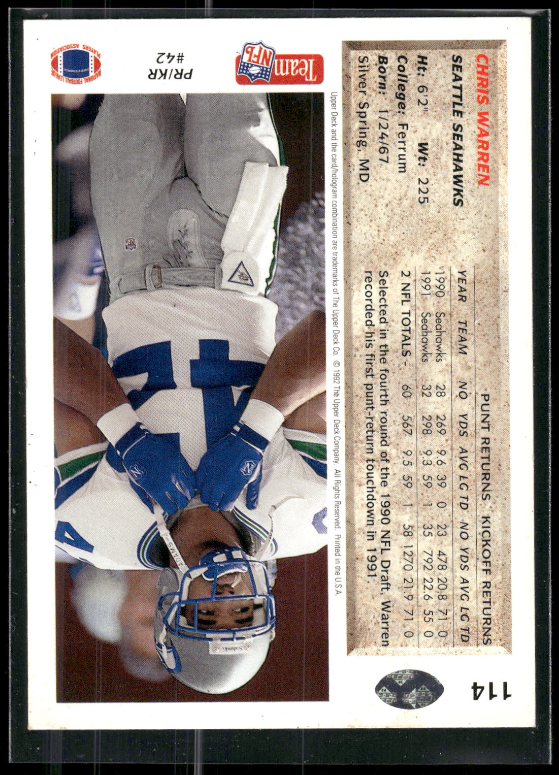 1992 Upper Deck #114 Chris Warren