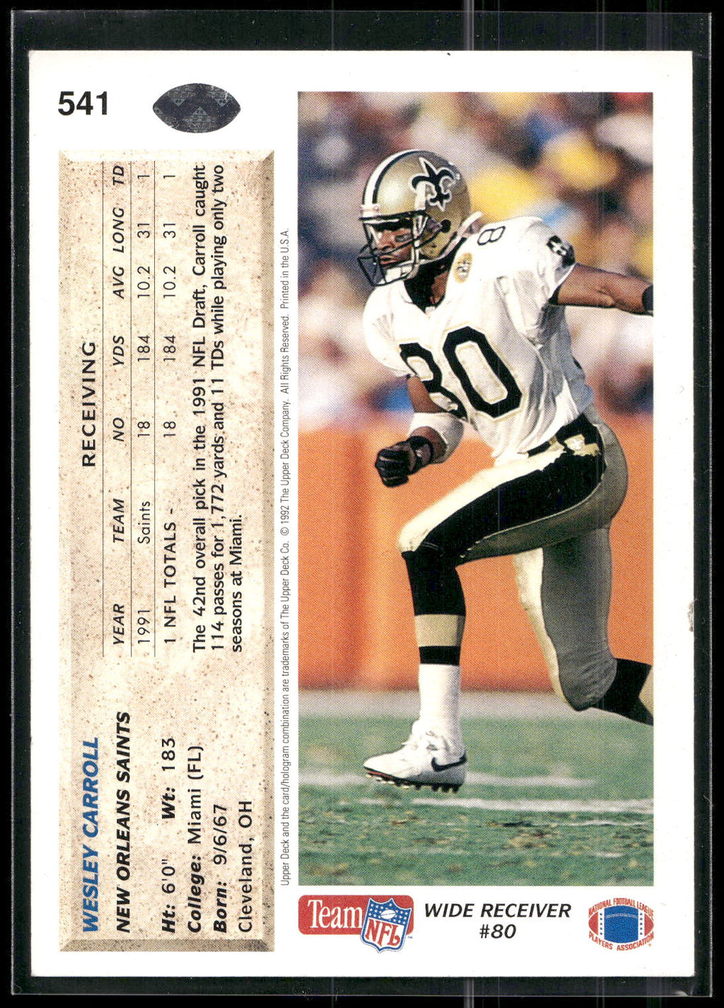 1992 Upper Deck #541 Wesley Carroll