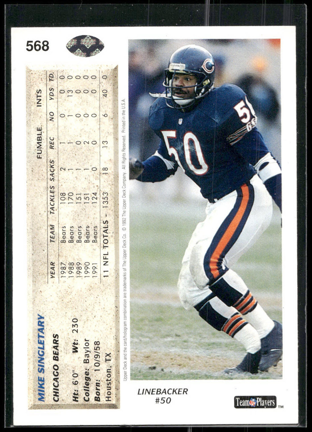 1992 Upper Deck #568 Mike Singletary